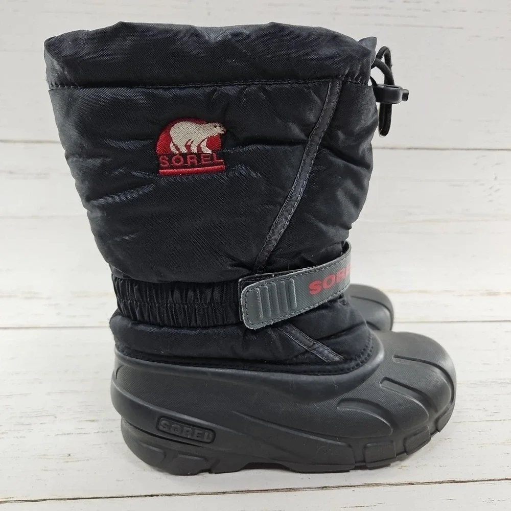 Sorel Flurry Youth 1 Black Winter Snow Boots Insulated Wool‎ Lined NY1798-012